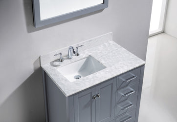 Virtu USA Caroline Avenue 36" Single Bath Vanity with Marble Top and Square Sink with Mirror - Luxe Bathroom Vanities Luxury Bathroom Fixtures Bathroom Furniture