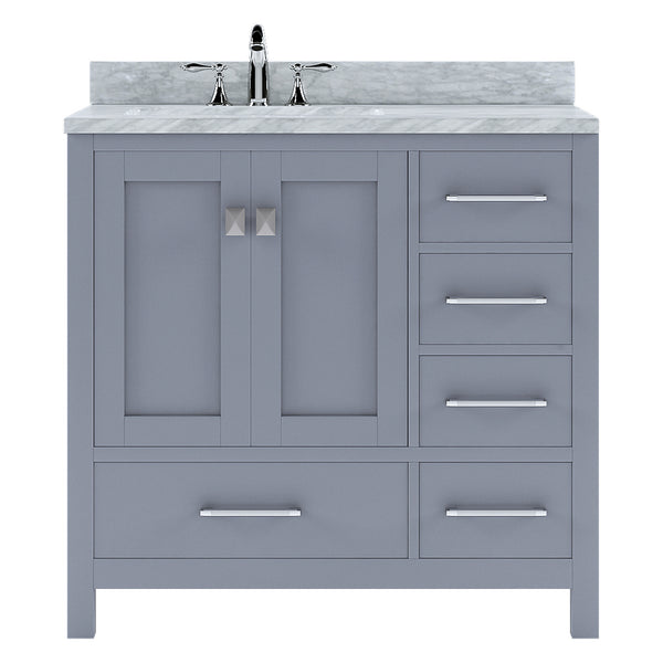 Virtu USA Caroline Avenue 36" Single Bath Vanity in White with White Marble Top and Square Sink with Brushed Nickel Faucet with Matching Mirror - Luxe Bathroom Vanities