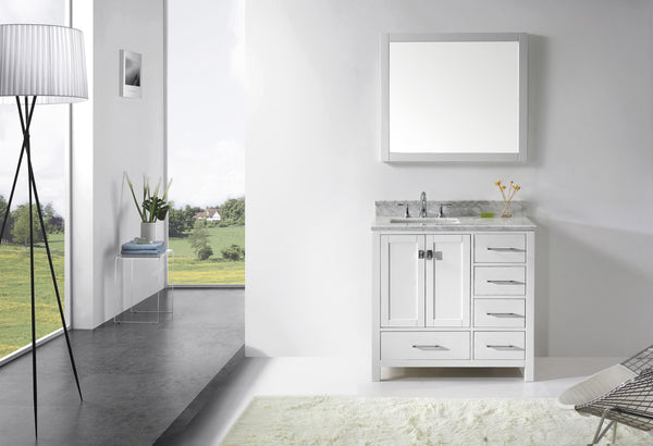 Virtu USA Caroline Avenue 36" Single Bath Vanity with Marble Top and Square Sink with Mirror - Luxe Bathroom Vanities Luxury Bathroom Fixtures Bathroom Furniture