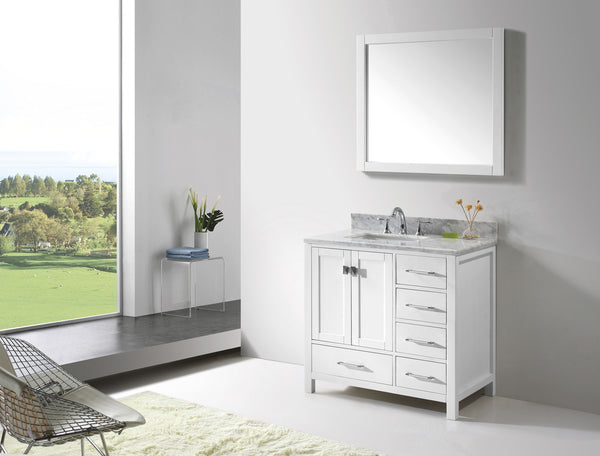 Virtu USA Caroline Avenue 36" Single Bath Vanity with Marble Top and Square Sink with Mirror - Luxe Bathroom Vanities Luxury Bathroom Fixtures Bathroom Furniture