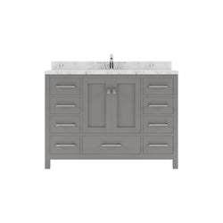 Virtu USA Caroline Avenue 48" Single Bath Vanity with White Quartz Top and Round Sink with Brushed Nickel Faucet with Matching Mirror - Luxe Bathroom Vanities
