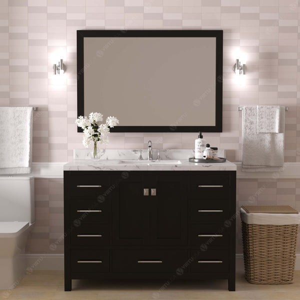 Virtu USA Caroline Avenue 48" Single Bath Vanity with White Quartz Top and Round Sink with Matching Mirror - Luxe Bathroom Vanities