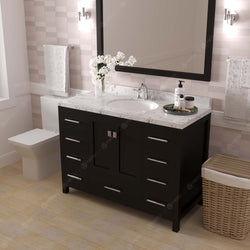Virtu USA Caroline Avenue 48" Single Bath Vanity with White Quartz Top and Round Sink with Polished Chrome Faucet with Matching Mirror - Luxe Bathroom Vanities