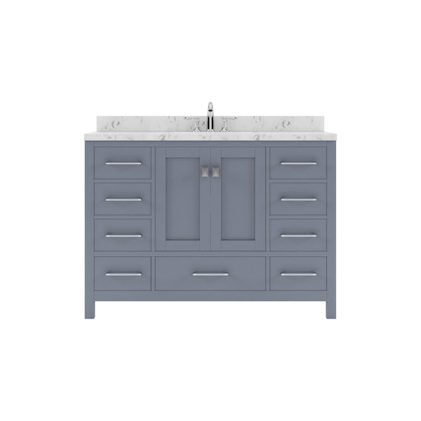Virtu USA Caroline Avenue 48" Single Bath Vanity with White Quartz Top and Round Sink with Polished Chrome Faucet with Matching Mirror - Luxe Bathroom Vanities