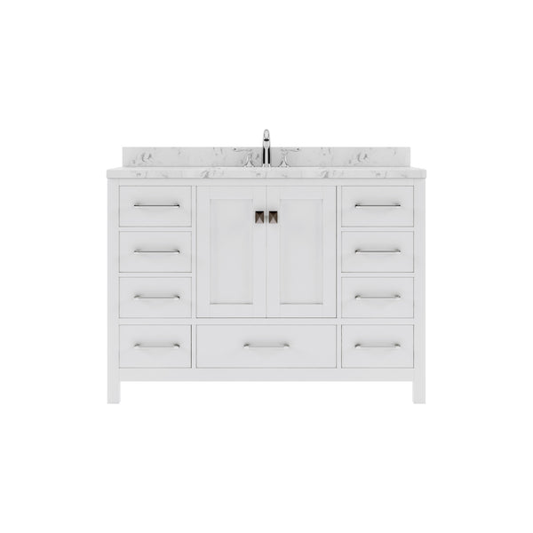 Virtu USA Caroline Avenue 48" Single Bath Vanity with White Quartz Top and Round Sink with Brushed Nickel Faucet with Matching Mirror - Luxe Bathroom Vanities