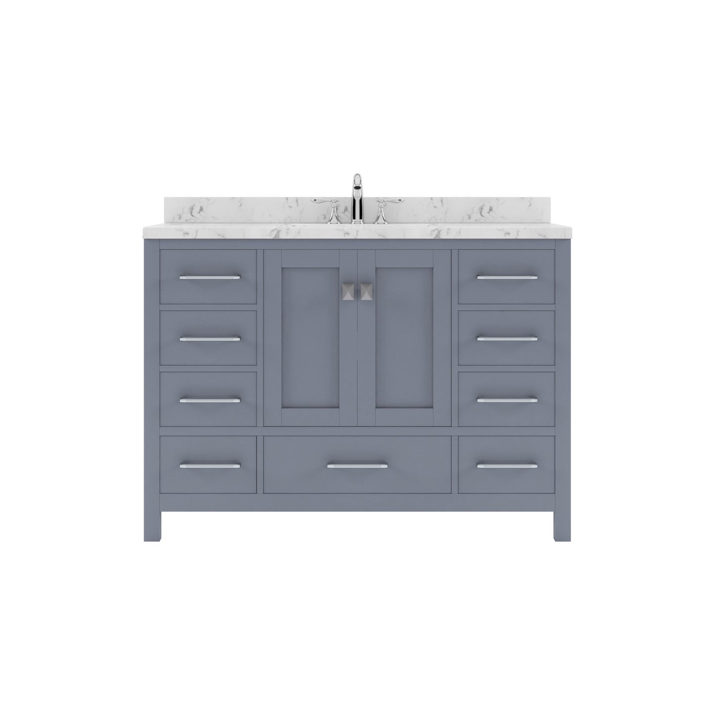 Virtu USA Caroline Avenue 48" Single Bath Vanity with White Quartz Top and Square Sink with Polished Chrome Faucet with Matching Mirror - Luxe Bathroom Vanities