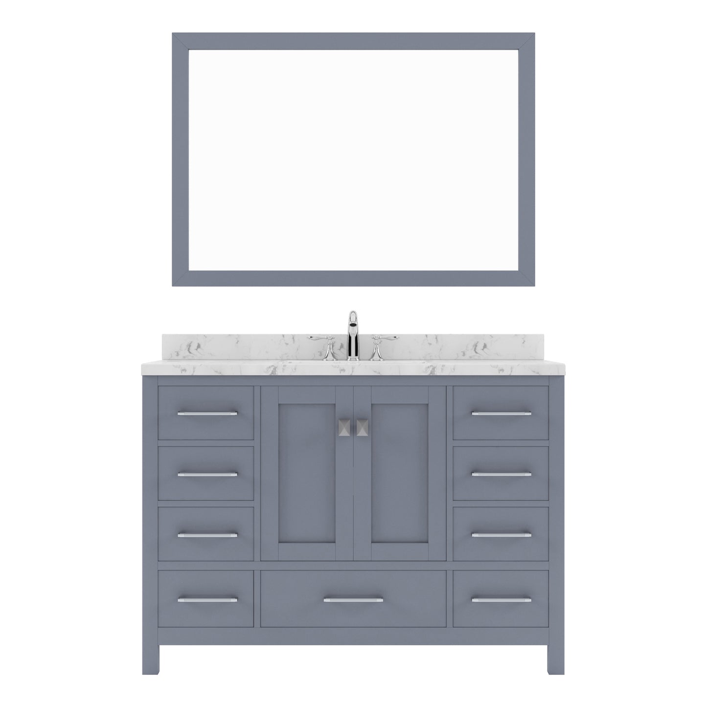 Virtu USA Caroline Avenue 48" Single Bath Vanity with White Quartz Top and Square Sink with Polished Chrome Faucet with Matching Mirror - Luxe Bathroom Vanities