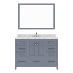 Virtu USA Caroline Avenue 48" Single Bath Vanity with White Quartz Top and Square Sink with Brushed Nickel Faucet with Matching Mirror - Luxe Bathroom Vanities