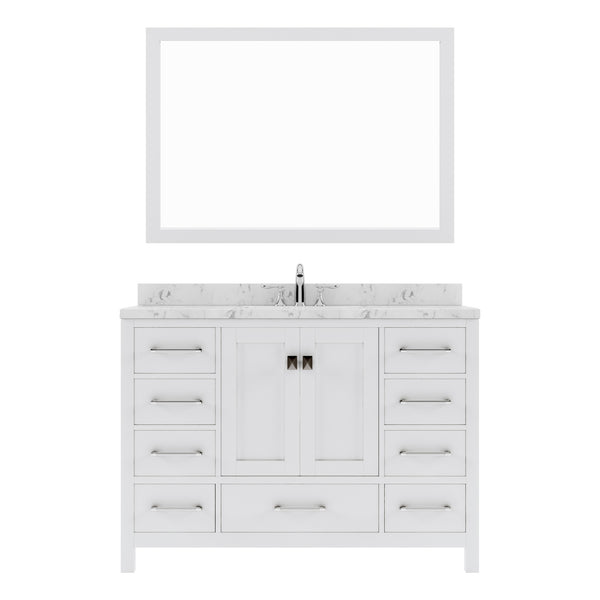 Virtu USA Caroline Avenue 48" Single Bath Vanity with White Quartz Top and Square Sink with Brushed Nickel Faucet with Matching Mirror - Luxe Bathroom Vanities