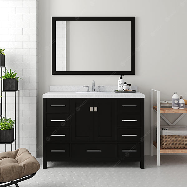 Virtu USA Caroline Avenue 48" Single Bath Vanity with Dazzle White Top and Round Sink with Brushed Nickel Faucet and Mirror - Luxe Bathroom Vanities Luxury Bathroom Fixtures Bathroom Furniture