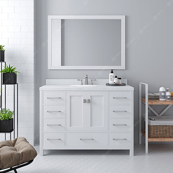 Virtu USA Caroline Avenue 48" Single Bath Vanity with Dazzle White Top and Round Sink with Brushed Nickel Faucet and Mirror - Luxe Bathroom Vanities