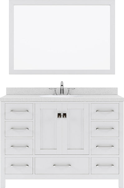 Virtu USA Caroline Avenue 48" Single Bath Vanity with Dazzle White Top and Round Sink with Brushed Nickel Faucet and Mirror - Luxe Bathroom Vanities