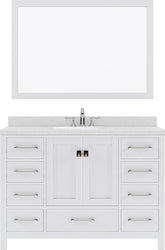 Virtu USA Caroline Avenue 48" Single Bath Vanity in White with White Quartz Top and Round Sink with Polished Chrome Faucet with Matching Mirror - Luxe Bathroom Vanities