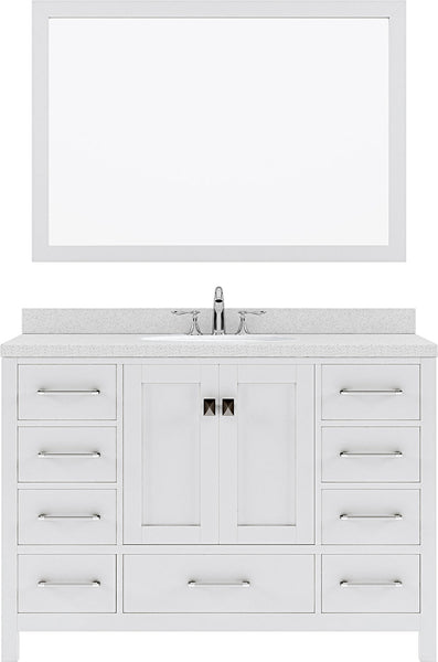 Virtu USA Caroline Avenue 48" Single Bath Vanity in White with White Quartz Top and Round Sink with Polished Chrome Faucet with Matching Mirror - Luxe Bathroom Vanities