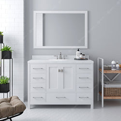 Virtu USA Caroline Avenue 48" Single Bath Vanity with Dazzle White Top and Round Sink with Mirror - Luxe Bathroom Vanities