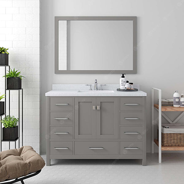 Virtu USA Caroline Avenue 48" Single Bath Vanity in Cashmere Grey with Dazzle White Top and Square Sink with Brushed Nickel Faucet and Mirror - Luxe Bathroom Vanities Luxury Bathroom Fixtures Bathroom Furniture