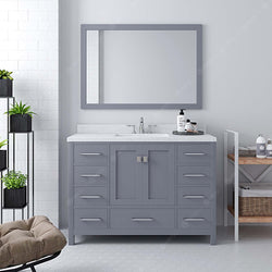 Virtu USA Caroline Avenue 48" Single Bath Vanity with Dazzle White Top and Square Sink with Brushed Nickel Faucet and Mirror - Luxe Bathroom Vanities