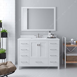 Virtu USA Caroline Avenue 48" Single Bath Vanity with Dazzle White Top and Square Sink with Brushed Nickel Faucet and Mirror - Luxe Bathroom Vanities