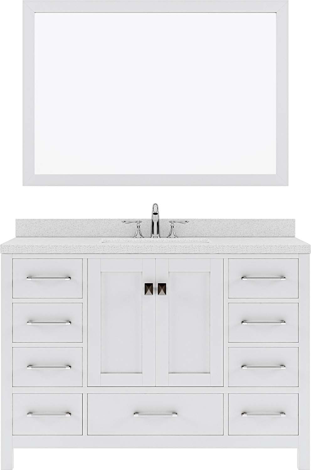 Virtu USA Caroline Avenue 48" Single Bath Vanity with Dazzle White Top and Square Sink with Polished Chrome Faucet and Mirror - Luxe Bathroom Vanities