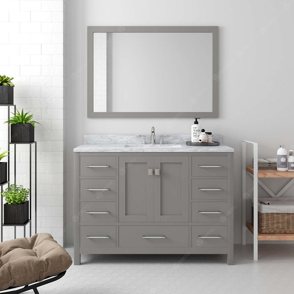 Virtu USA Caroline Avenue 48" Single Bath Vanity with Marble Top and Round Sink with Polished Chrome Faucet and Mirror - Luxe Bathroom Vanities