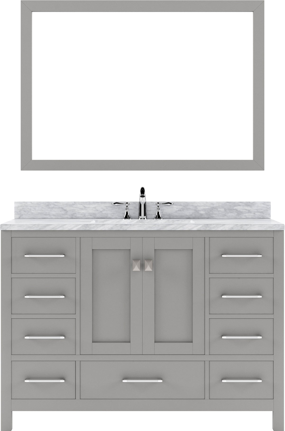 Virtu USA Caroline Avenue 48" Single Bath Vanity with Marble Top and Round Sink with Brushed Nickel Faucet and Mirror - Luxe Bathroom Vanities
