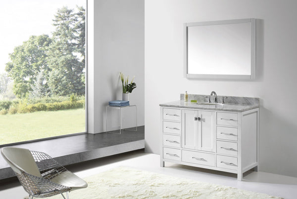 Virtu USA Caroline Avenue 48" Single Bath Vanity with Marble Top and Round Sink with Polished Chrome Faucet and Mirror - Luxe Bathroom Vanities
