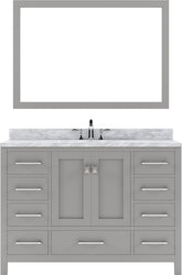 Virtu USA Caroline Avenue 48" Single Bath Vanity with Marble Top and Square Sink with Brushed Nickel Faucet and Mirror - Luxe Bathroom Vanities