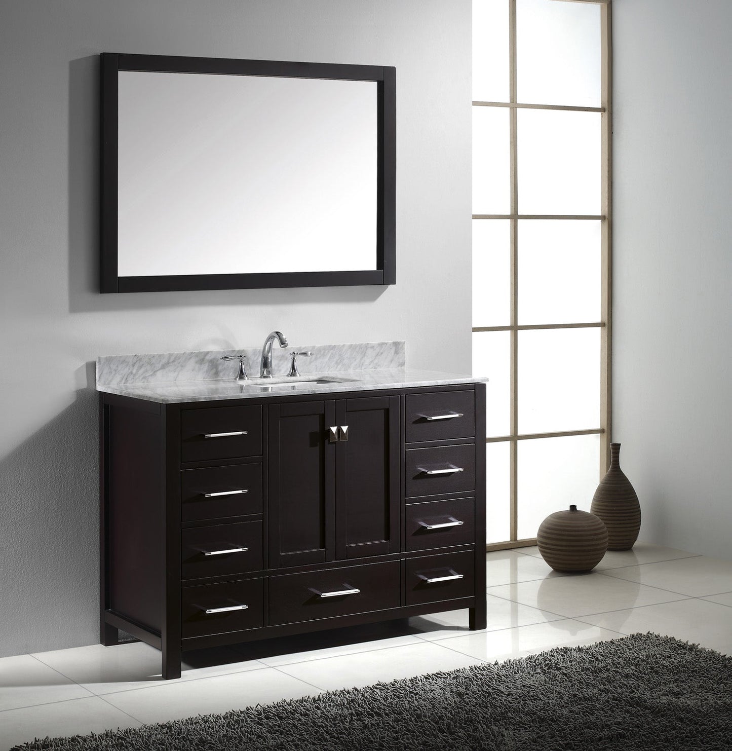 Virtu USA Caroline Avenue 48" Single Bath Vanity with Marble Top and Square Sink with Mirror - Luxe Bathroom Vanities