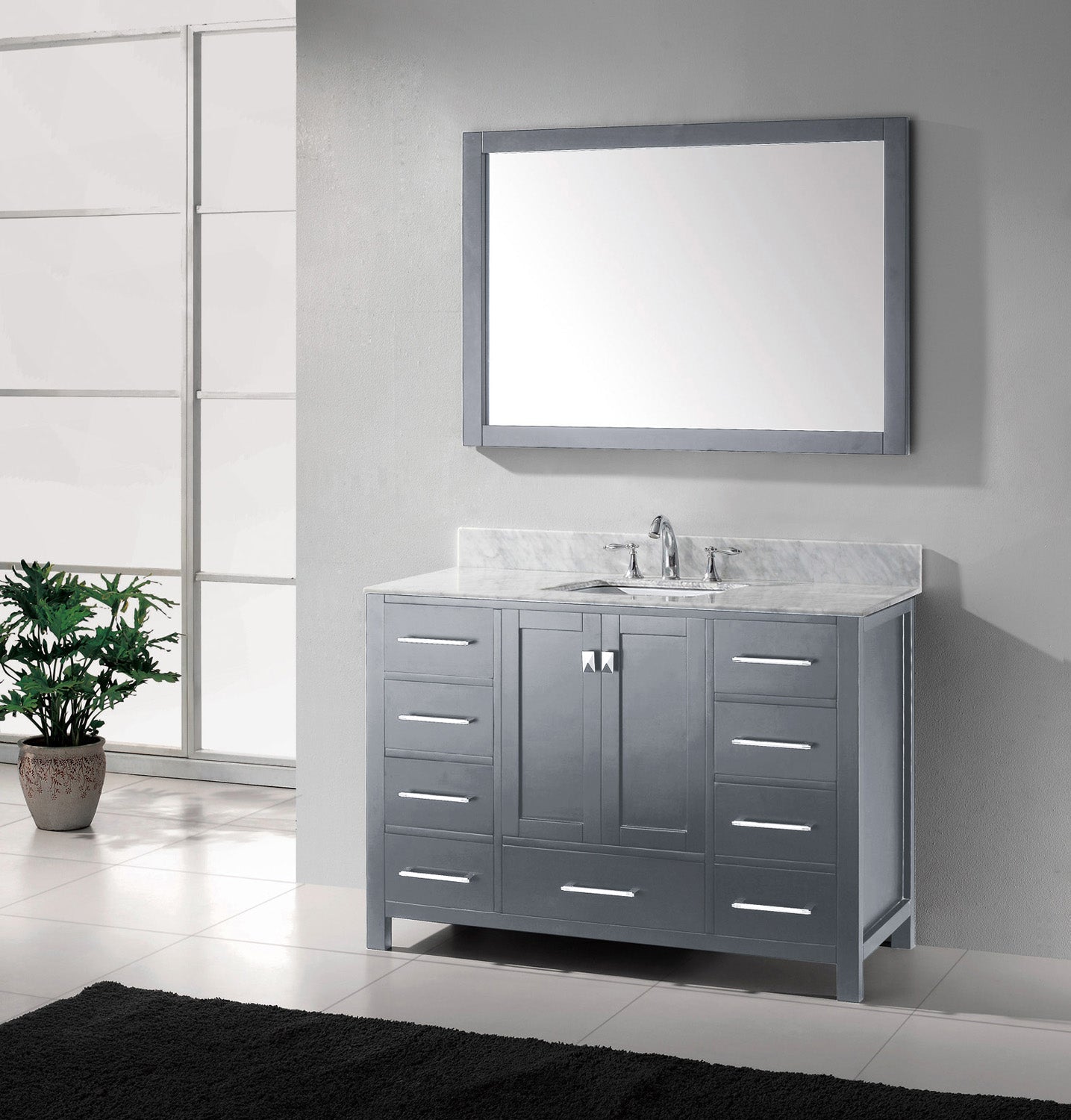 Virtu USA Caroline Avenue 48" Single Bath Vanity with Marble Top and Square Sink with Polished Chrome Faucet and Mirror - Luxe Bathroom Vanities
