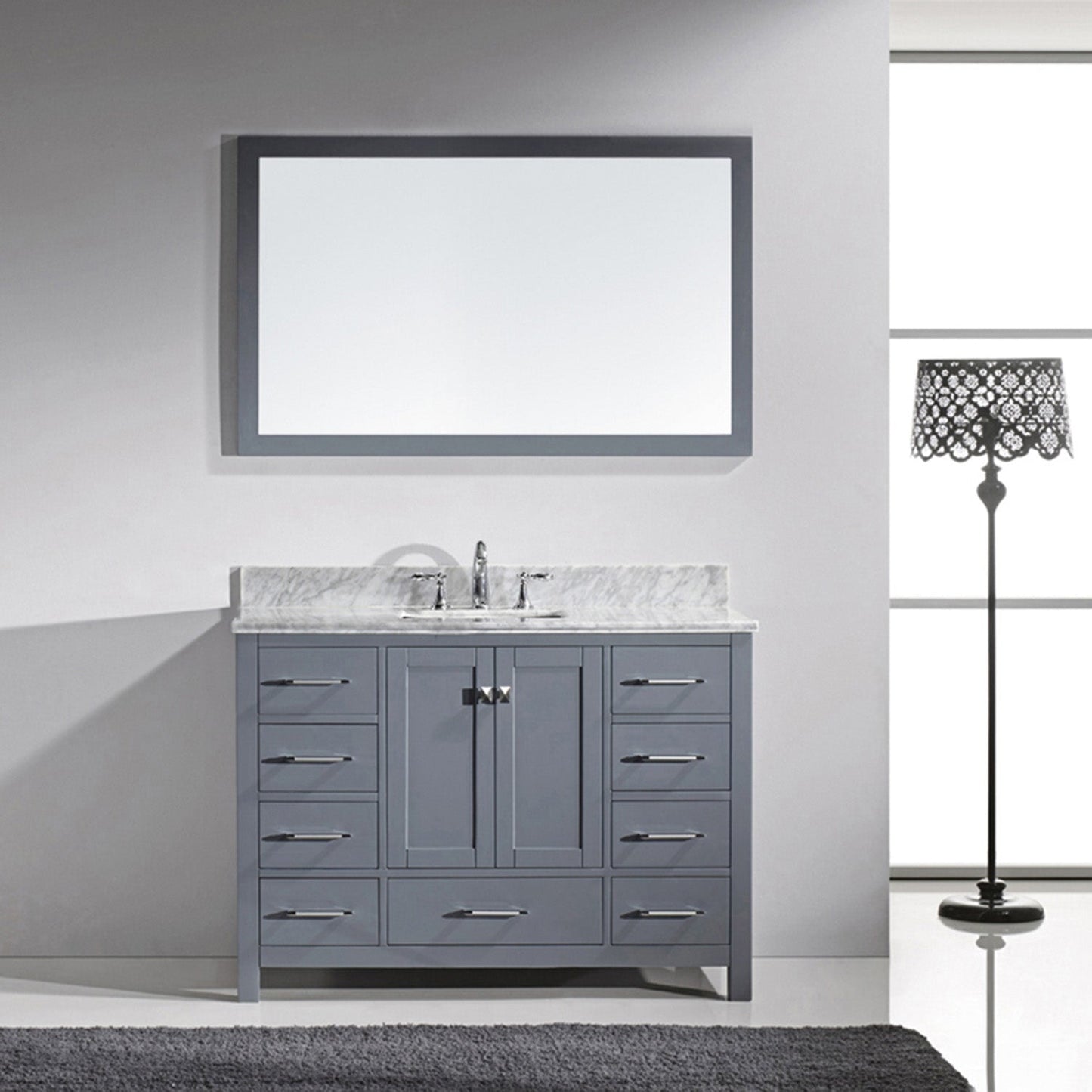 Virtu USA Caroline Avenue 48" Single Bath Vanity with Marble Top and Square Sink with Mirror - Luxe Bathroom Vanities