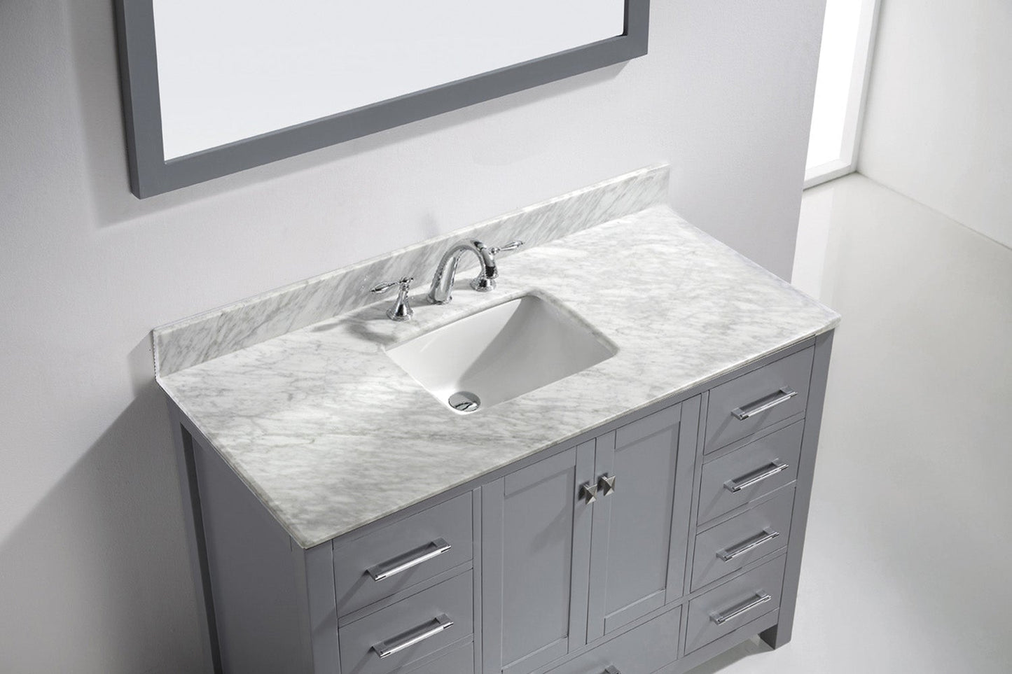 Virtu USA Caroline Avenue 48" Single Bath Vanity with Marble Top and Square Sink with Mirror - Luxe Bathroom Vanities