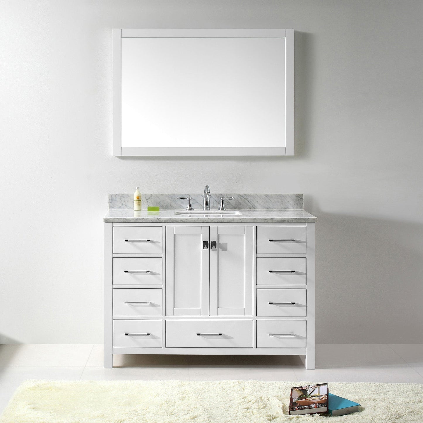 Virtu USA Caroline Avenue 48" Single Bath Vanity with Marble Top and Square Sink with Mirror - Luxe Bathroom Vanities