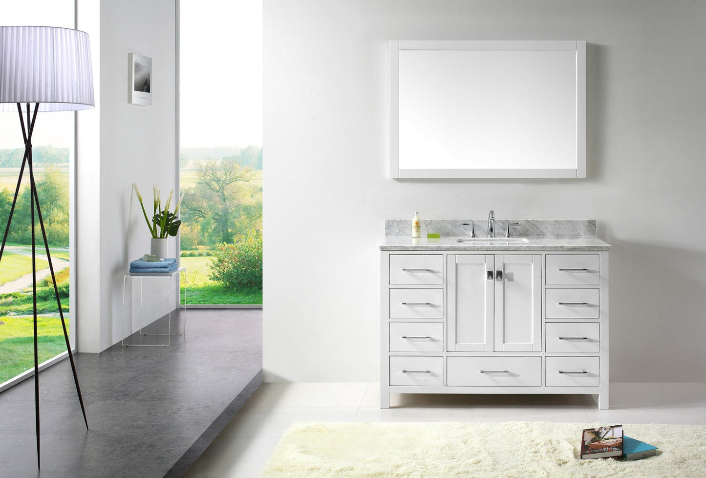 Virtu USA Caroline Avenue 48" Single Bath Vanity with Marble Top and Square Sink with Mirror - Luxe Bathroom Vanities