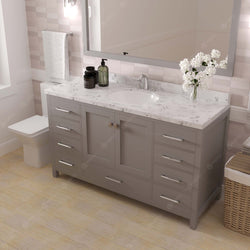 Virtu USA Caroline Avenue 60" Single Bath Vanity with White Quartz Top and Round Sink with Polished Chrome Faucet with Matching Mirror - Luxe Bathroom Vanities