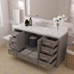 Virtu USA Caroline Avenue 60" Single Bath Vanity with White Quartz Top and Square Sink with Brushed Nickel Faucet with Matching Mirror - Luxe Bathroom Vanities
