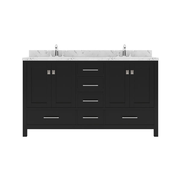 Virtu USA Caroline Avenue 60" Double Bath Vanity with White Quartz Top and Square Sinks - Luxe Bathroom Vanities