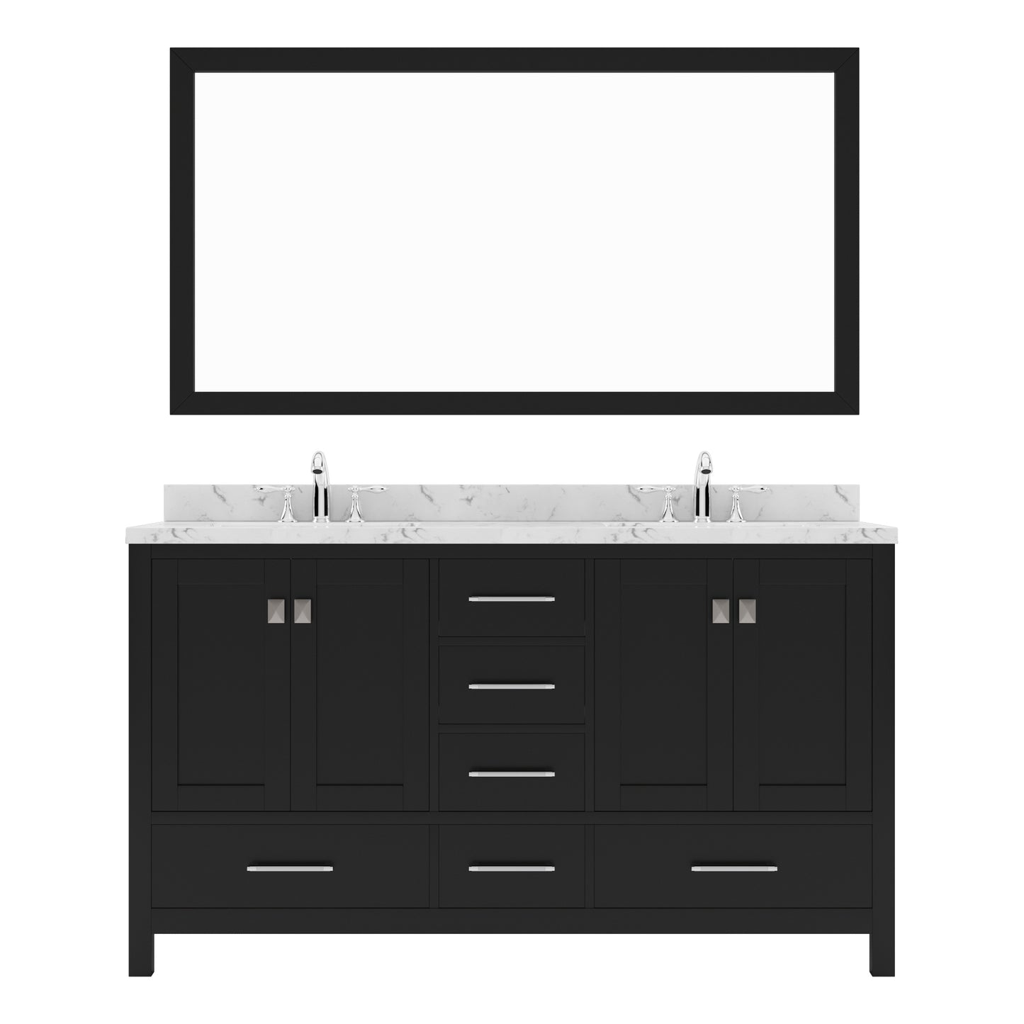 Virtu USA Caroline Avenue 60" Double Bath Vanity with White Quartz Top and Square Sinks with Matching Mirror - Luxe Bathroom Vanities