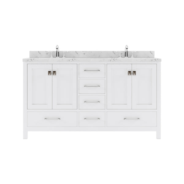 Virtu USA Caroline Avenue 60" Double Bath Vanity with White Quartz Top and Square Sinks - Luxe Bathroom Vanities