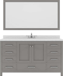 Virtu USA Caroline Avenue 60" Single Bath Vanity in Cashmere Grey with Dazzle White Top and Round Sink with Mirror - Luxe Bathroom Vanities Luxury Bathroom Fixtures Bathroom Furniture