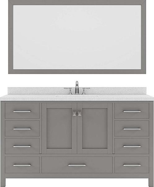 Virtu USA Caroline Avenue 60" Single Bath Vanity in Cashmere Grey with Dazzle White Top and Round Sink with Mirror - Luxe Bathroom Vanities Luxury Bathroom Fixtures Bathroom Furniture