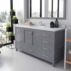 Virtu USA Caroline Avenue 60" Single Bath Vanity with Dazzle White Top and Round Sink with Mirror - Luxe Bathroom Vanities