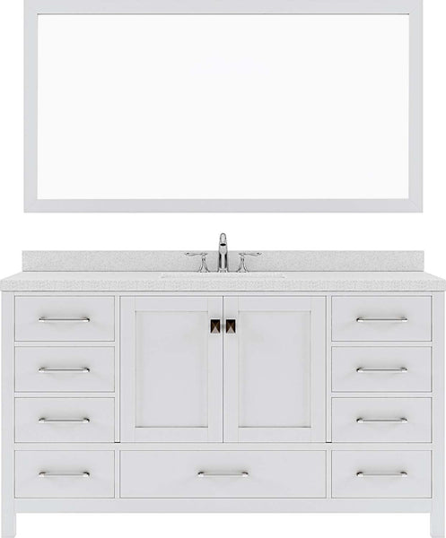 Virtu USA Caroline Avenue 60" Single Bath Vanity with Dazzle White Top and Round Sink with Mirror - Luxe Bathroom Vanities