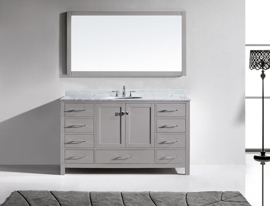 Virtu USA Caroline Avenue 60" Single Bath Vanity in Cashmere Grey with Marble Top and Round Sink with Mirror - Luxe Bathroom Vanities Luxury Bathroom Fixtures Bathroom Furniture