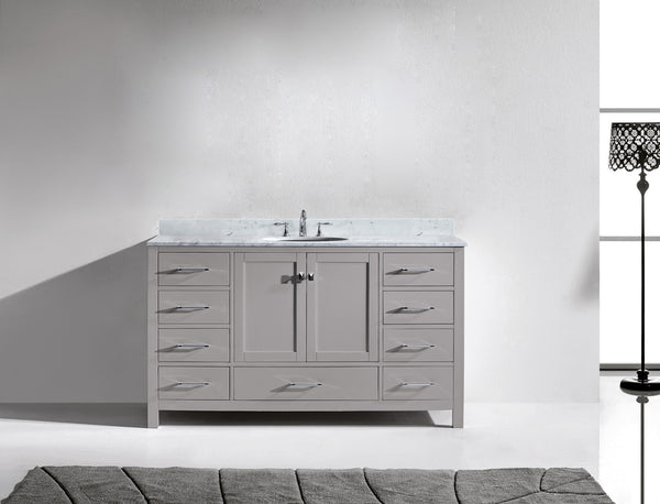 Virtu USA Caroline Avenue 60" Single Bath Vanity with Marble Top and Round Sink with Mirror - Luxe Bathroom Vanities