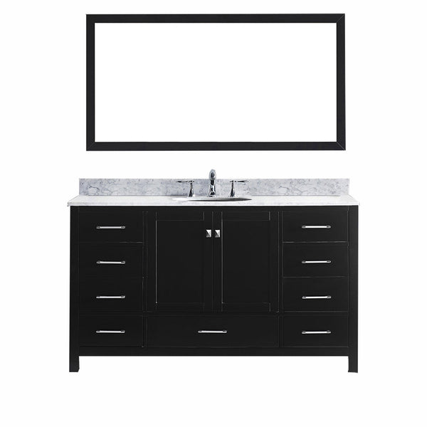 Virtu USA Caroline Avenue 60" Single Bath Vanity with Marble Top and Round Sink with Mirror - Luxe Bathroom Vanities