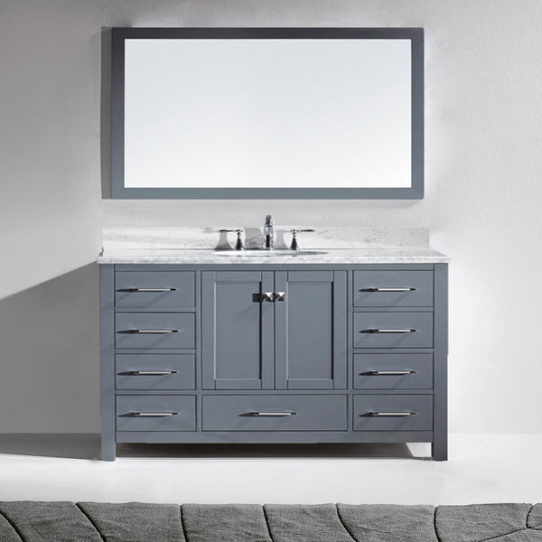 Virtu USA Caroline Avenue 60" Single Bath Vanity with Marble Top and Round Sink with Mirror - Luxe Bathroom Vanities