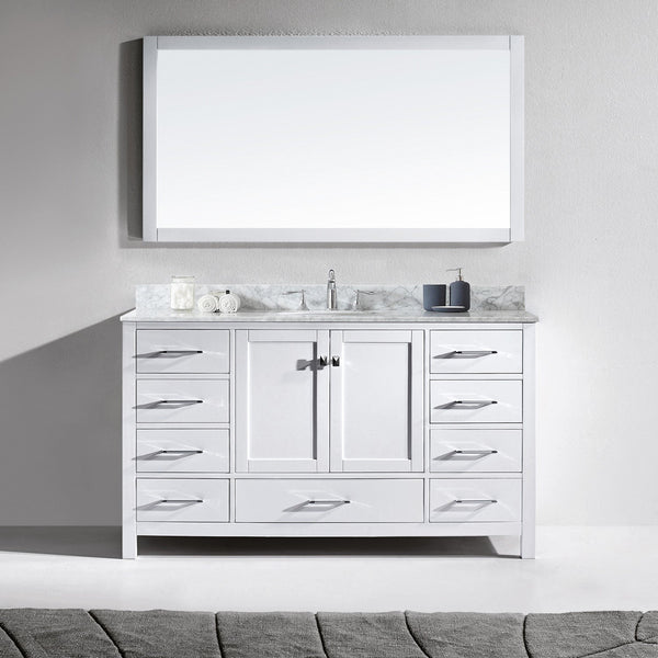 Virtu USA Caroline Avenue 60" Single Bath Vanity with Marble Top and Round Sink with Mirror - Luxe Bathroom Vanities