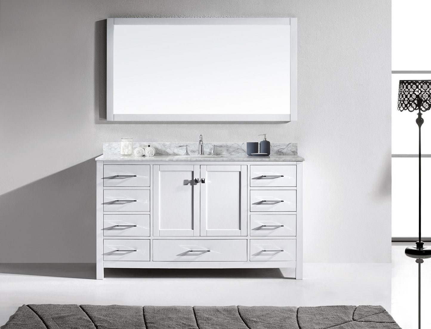 Virtu USA Caroline Avenue 60" Single Bath Vanity with Marble Top and Round Sink with Mirror - Luxe Bathroom Vanities