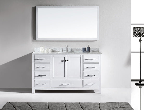 Virtu USA Caroline Avenue 60" Single Bath Vanity with Marble Top and Round Sink with Mirror - Luxe Bathroom Vanities