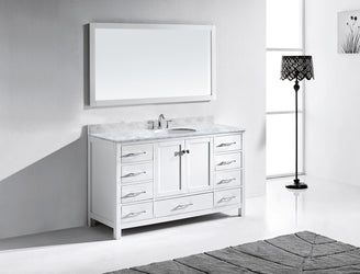 Virtu USA Caroline Avenue 60" Single Bath Vanity with Marble Top and Round Sink with Mirror - Luxe Bathroom Vanities